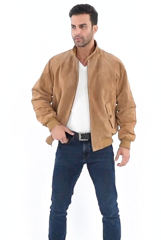 Landing Leathers Men WWII Suede Leather Bomber Jacket with