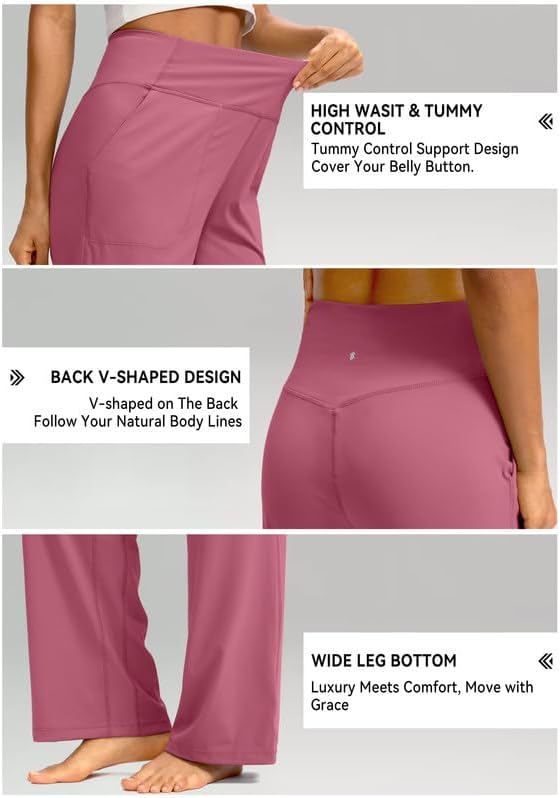 Soothfeel Wide Leg Pants for Women Yoga Work Pants with Pockets High Waist Lounge Sweatpants Dress Pants Petite/Tall 28"(Berry Rose, XL) - Image 6