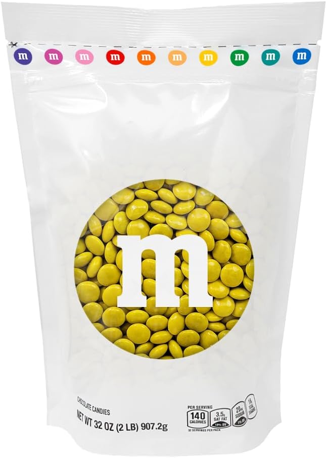 - M&M’S WORLD Yellow Milk Chocolate Candy for Birthday Party Favors, Birthday Treats, Easter, Graduations, Dessert Buffets, Candy Bars, and more - Resealable 2 lbs Pack