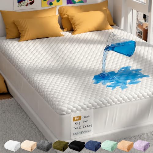 OhGeni Waterproof Mattress Protector,Full Size Soft Bamboo Viscose Top Layer Pad,3D-Air Fabric Cooling Breathable Fitted Sheets, Washable Bed Cover for Colchon Doble Noiseless Over 99 Count Hex Bumps