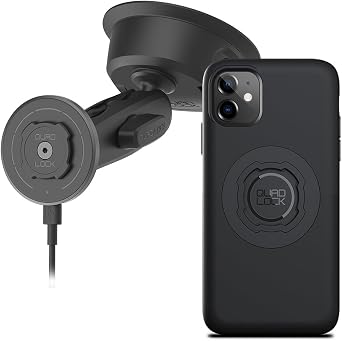 Quad Lock Heavy Duty Suction Car Phone Mount with MAG Phone Case and MAG Wireless Charging Head for iPhone 11
