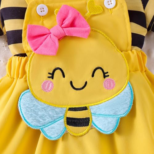 Image of Baby Girl Clothes Summer Outfit Newborn Ruffle Romper Cartoon Suspender Skirt Bow Headband Set 0-18 Months