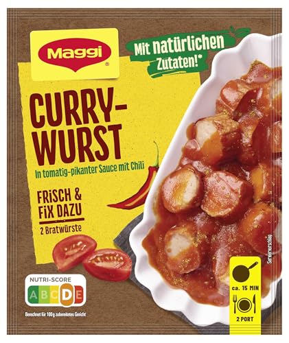 MAGGI Fix für Currywurst, Würzmischung, mit natürlichen Zutaten*, für 2 Portionen, 1er Pack (1 x 38g) MAGGI Fix für Currywurst, Würzmischung, mit natürlichen Zutaten*, für 2 Portionen, 1er Pack (1 x 38g)