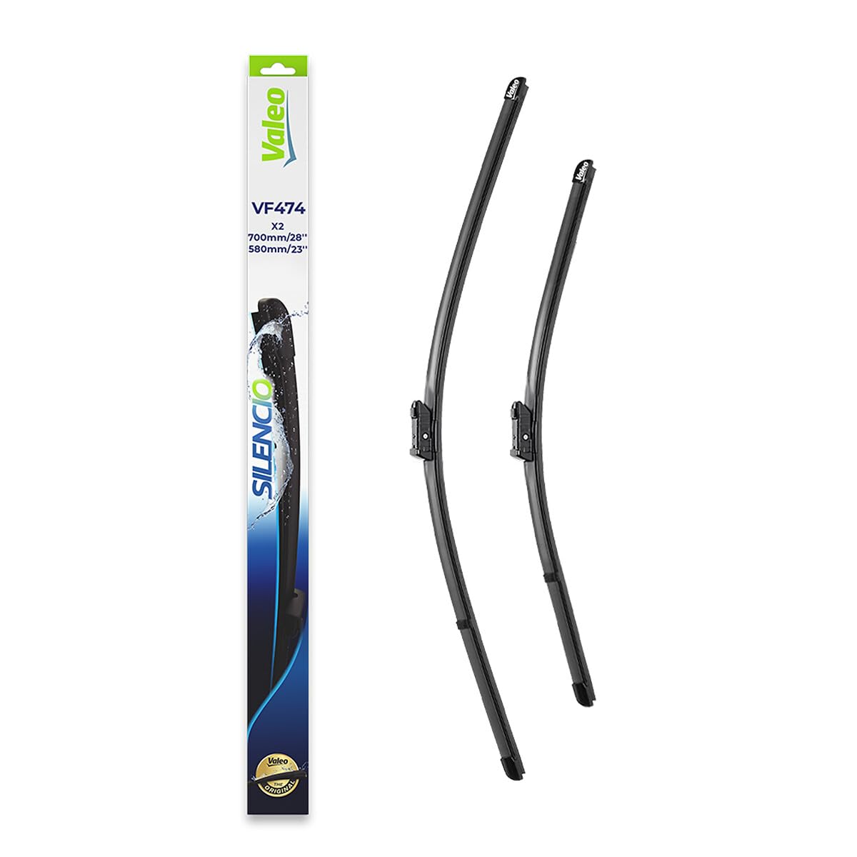 VALEO Silencio Wiper - VF474 - Kit of High Performance, Superior Road Visibility, Easy Installation Original Flat Blades 700mm/580mm - Front - Set of 2 Wiper Blades - 574674