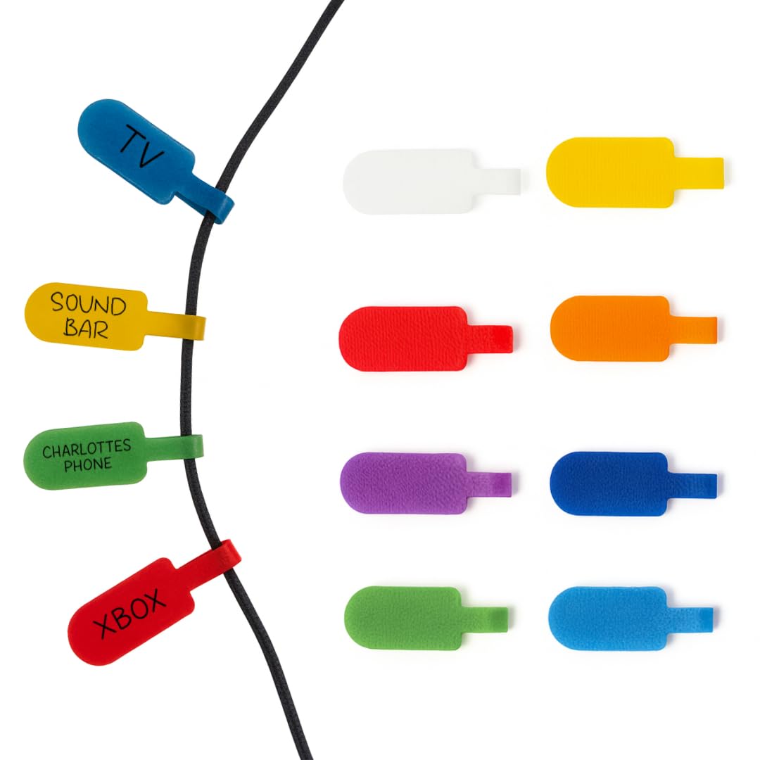 TidyNest | Write On Cable Labels Wrap | 40 Pack Medium | Write On Cable Labels Reusable Cable Markers Cable Tags for All Cables Multi-Coloured Medium & Large