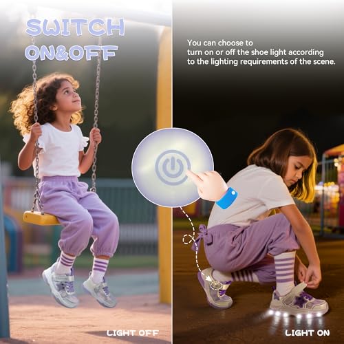Floranate Little Kids Light Up Shoes for Girls Boys Tennis Sneakers with Switch Strap Walking Shoes Athletic Footwear Toddler Size 10 to Size 2 Lightweight2