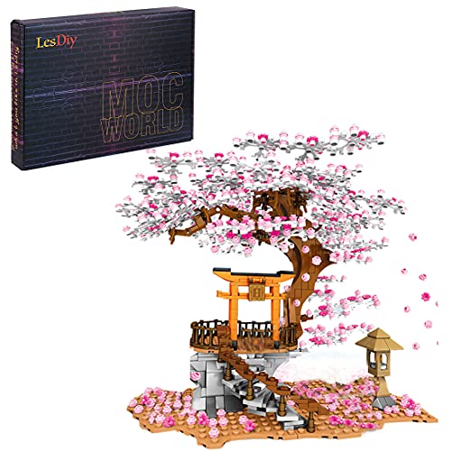 LDB SHOP Bausteine Architektur Modell, 1167 Klemmbausteine Sakura Baummodell mit Bauplatten, Kirschblüte Gebäude…