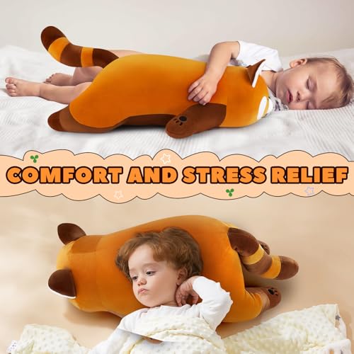 Image of Auspicious beginning 19'' Large Red Panda Plush Stuffed Animal- Cute Red Panda Plush Pillow Plushies, Big Plushie Toy, Cute Hugging Boby Pillow Stuffed Animal, Birthday Gifts for Kids Girls Boys