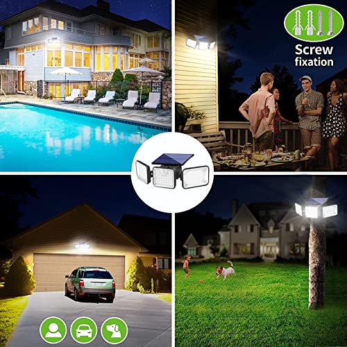 Ollivage Led Solar Outdoor Lights 3000Lm Security Lights Solar Powered,3 Heads Solar Power Motion Sensor Light Ip65 Waterproof, 270° Wide Angle Flood Wall Lights With 3 Modes For Yard Patio #TOP5