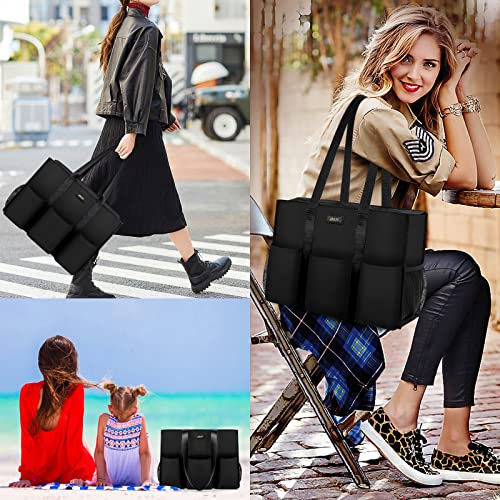 Image of IBFUN Utility Tote Bag with 14 /24 Pockets Zip Top Teacher Tote Bag for Teacher /Work Women