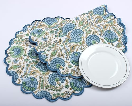 Ridhi Bo-Ho Round Place Mat Easter Floral Cotton Washable Placemats 15 Inch Round Embroidery Block Print Table Mat thumb #7