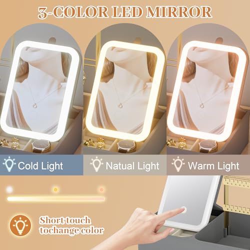 Espejo de tocador con luces y organizador de joyas miniatura 2
