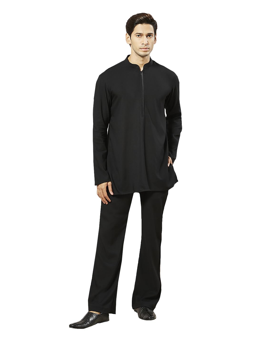 vastramay Men's Black Silk Blend Kurta for Men.-picture-20