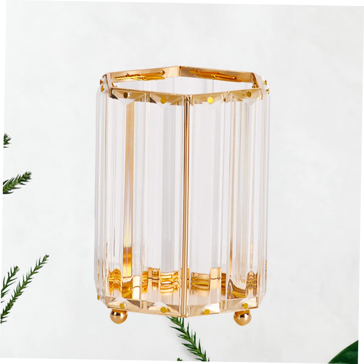 NUOBESTY Organizador de Lápices Hexagonal Transparente Dorado, Portalápices Resistente al Desgaste y Arañazos para Uso en Hogar y Oficina