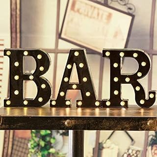 Bright Black Bar Signs for Home Bar, Large LED BAR Letters with Warm White Lights, Battery Operated Home Pub, Bistro Decorations Night Lights-Wall Mounted or Free