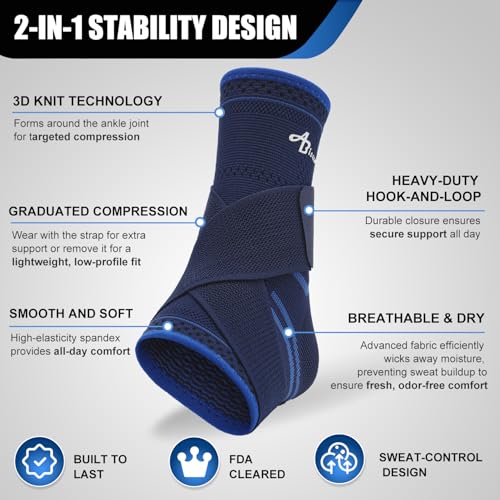 Image of ABIRAM Ankle Brace for Men & Women - Adjustable Compression Sleeve with Wrap, Stability Support & Relief for Sprained Ankle, Plantar Fasciitis & Achilles Tendonitis - Breathable Running & Sports Gear