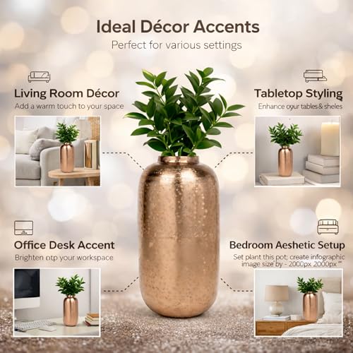 Image of INDIAN DECORMART Flower Vase | Flower Pots for Home Decor, Living Room, Bedroom, Office, Gifting, Colour Copper (IDM22242, 18x18x34 CM)