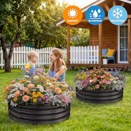 Cama de jardín elevada galvanizada Land Guard con diseño circular reforzado resistente al clima 5