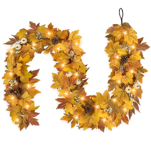 Fall Garland with Lights Outdoor 6FT Autumn Fall Leaves Garland