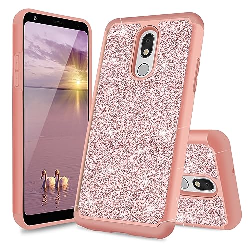 TJS Phone Case Compatible with LG Stylo 5/LG Stylo 5 Plus/LG Stylo 5V/LG Stylo 5X, Glitter Bling Cute Girls Women Design Dual Layer Hybrid (Rose Gold)