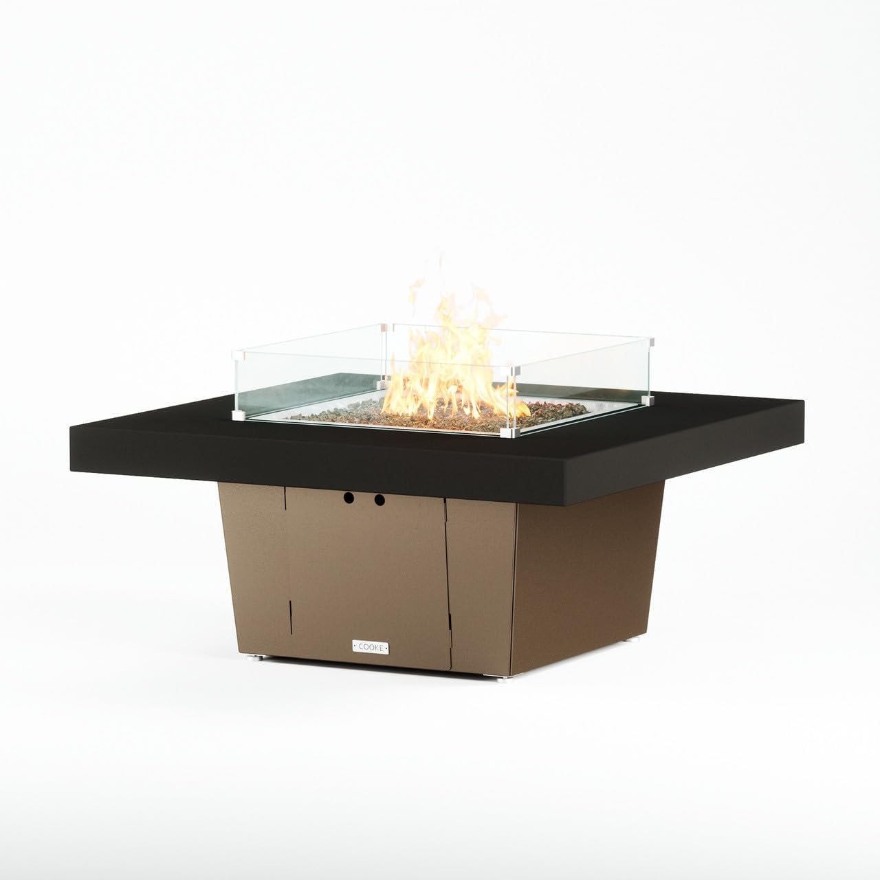 COOKE Parkway 48" x 48" Fire Pit Table – 21" Tall, Aluminum Top, XL Pan, Oil Rubbed Bronze Base, 60K BTU Gas, Propane/Natural Gas, with Windscreen (Beige Powder Coated Aluminum, Bottled Propane)