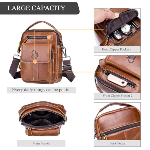 BAIGIO Genuine Leather Small Messenger Bag for Men Crossbody Shoulder Bag for Ipad MIni Handbag Man Purse for Daily Business3