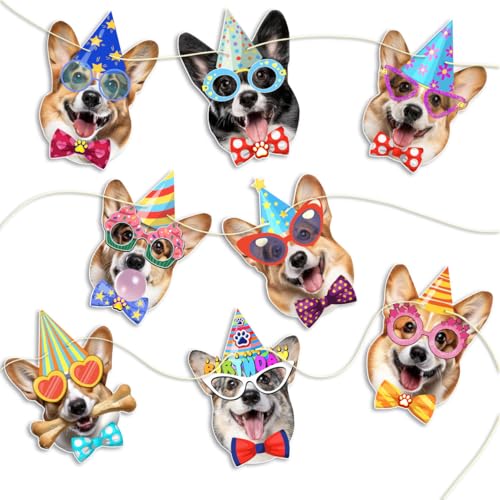 Image of Corgi Birthday Garland - Photographic Corgi Faces Birthday Banner, Funny Welsh Corgi Bday Party Decoration for Corgi Lovers, Easy Assembly, Reusable Corgi Party Decor