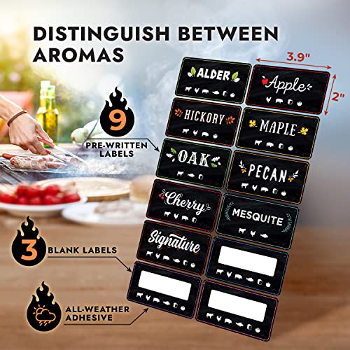 12 Pack Pellet Bucket Label Stickers For Wood Pellet Storage Bin - Organize Flavors For Outdoor Pellet Grill & Wood Pellet Smoker - All Weather Smoker Pellet Storage Stickers For Pellet Bin #TOP2