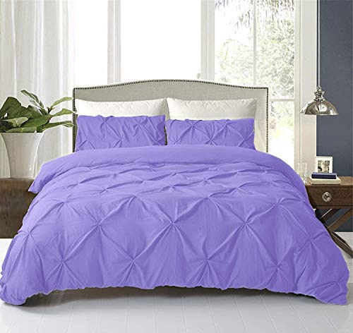 Kanak Bedding Collection4 Piece Set:1 Duvet and 1 Comforter and 2 Pillowsaame Pinch Pleat Pintuck Fashion Duvet Set and Box Design2 Cushin Cover Also Free, (Full/Queen) Lilac