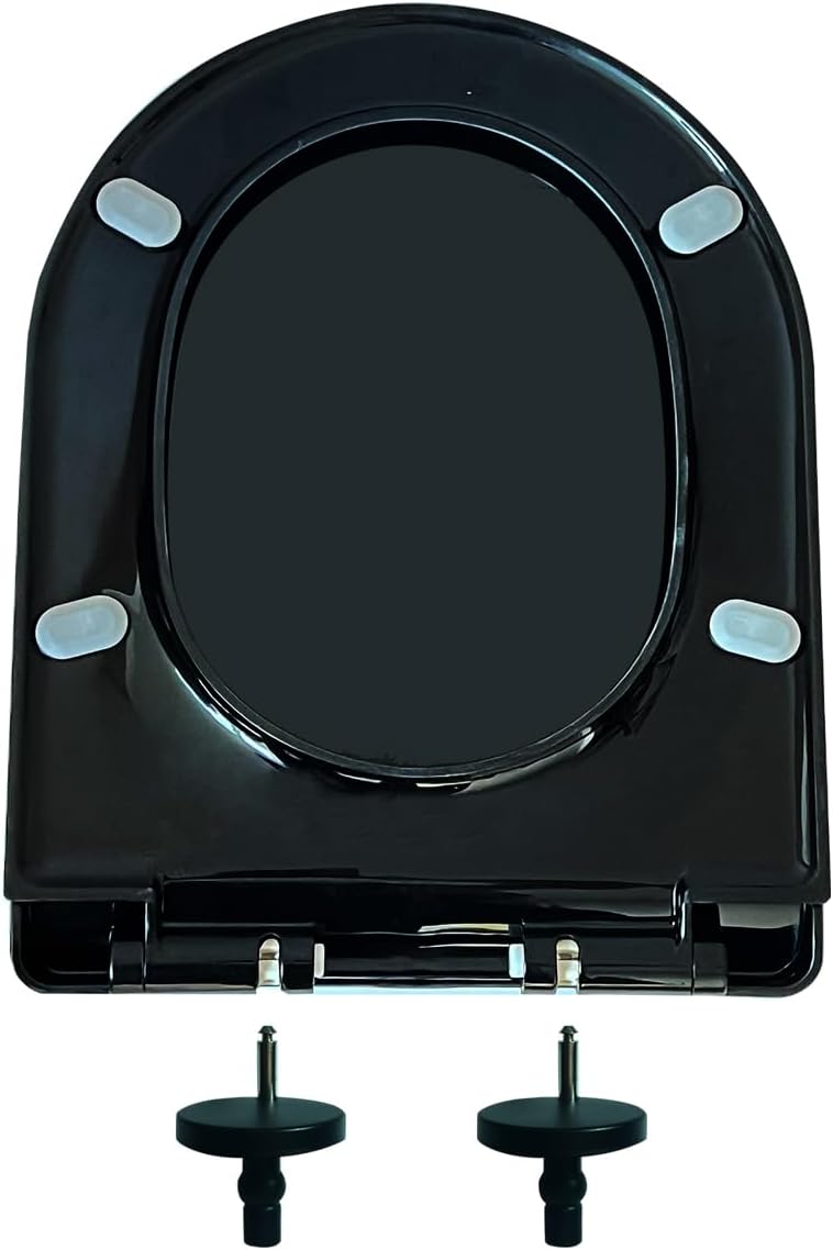 WinZo PP080B-A U Shape Toilet Seat Soft Closing Quick Release Plastic PP Top Easy Installation, Glossy Black