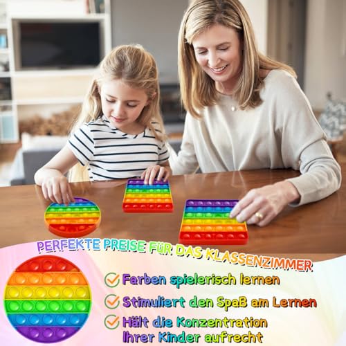 4 Stück Push POP BubbleToy Set - Bubble Popet Antistress Spielzeug,Sensorisches lindert Autismusangst,Antistress Spielzeug Regenbogen für Kinder und Erwachsene (Fidget-Rainbow-Circle)