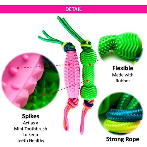 Petopedia 4x Dog Chew Toy with Rope, Puppy Toys from 8 weeks, Small and Medium Dogs, Flexible Bone & Corn, Interactive - Image 2