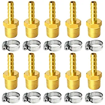 Tailonz Pneumatic Brass Hose Barb Fitting -1/4 Inch Barb to 3/8 Inch Male NPT Adapter?10Pack?