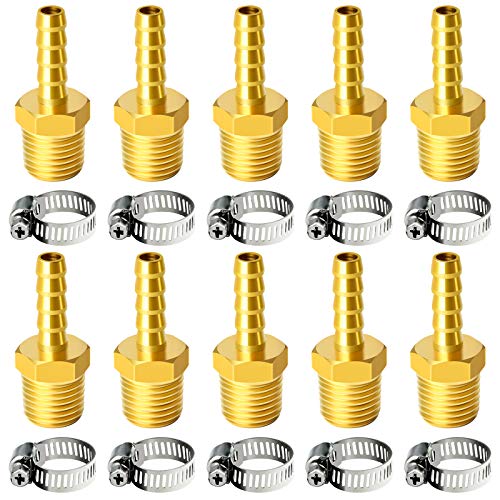 Image of Tailonz Pneumatic Brass Hose Barb Fitting -1 /4 Inch Barb to 3 /8 Inch Male NPT Adapter(10Pack)