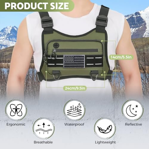 Image of Muserise Sports Chest Bag For Men Women, Water Resistant Lightweight Front Chest Pack, Running Vest Bag With Built-In Phone Holder & Extra Storage For Workouts, Running, Cycling (Olive)