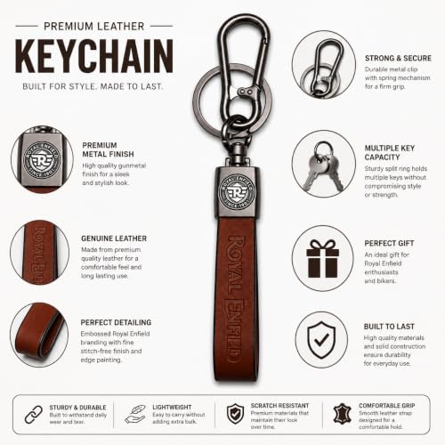 Image of Leather Keychain for Vintage Motorcycle with Embossed Logo - Premium Leather Strap Key Ring Accessory for Bike Keys & Gifts