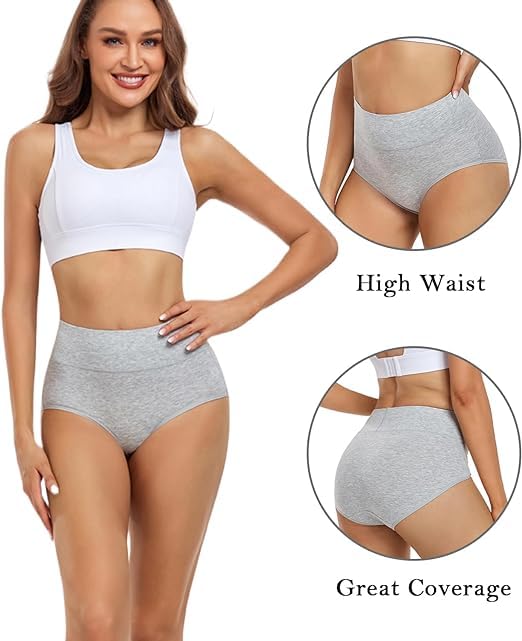 Image of DIVING DEEP Women's Briefs, 4 Pack, High Waisted Underwear, Comfortable Cotton Panties