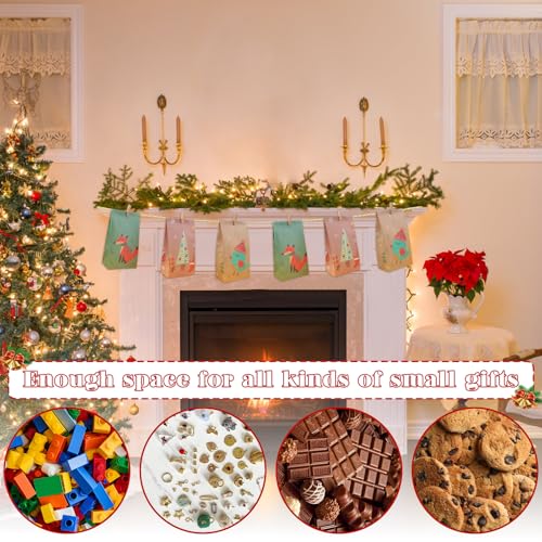 DXiongW 24 Stück Adventskalender zum Befüllen Tüten DIY Geschenktüten 21x17 cm Adventskalender Kraftpapiertüten mit Zahlenaufkleber und Klammern Adventstüten zum Basteln für Kinder Weihnachtskalender