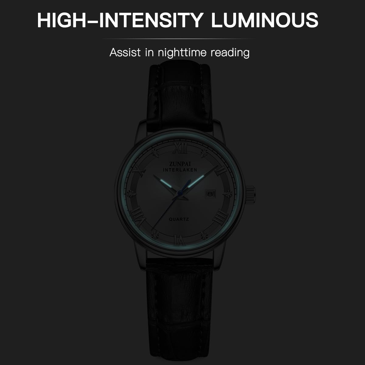 ZUNPAI Womens Watches Leather Strap with Date, Large Face Casual Watch for Women, Ladies Sport Waterproof Business Dress Analog Quartz Wrist Watches - Image 4