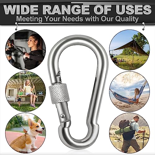 Spencer Locking Carabiner Clips 3.15'' 6 Pack-304 Premium Stainless Steel Thumb Screw Carabiner Clip Heavy Duty for Outdoor Camping - Image 4