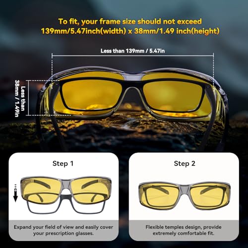 Dollger Night Vision Glasses for Women Men,Fit Over Prescription Glasses with Anti Glare Yellow Lens4