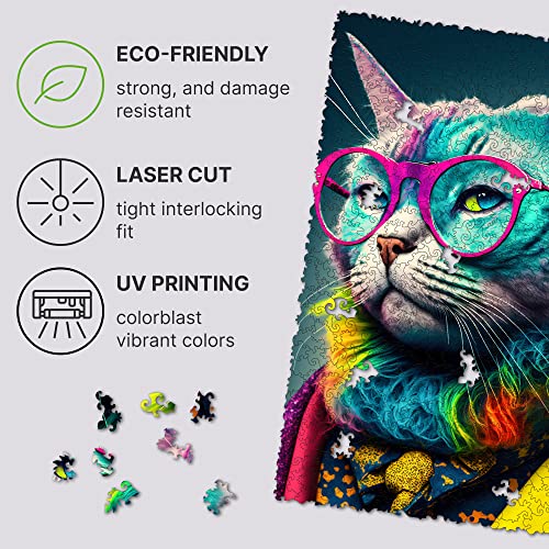 UNIDRAGON Criticat Animal Wooden Jigsaw Puzzle for Adults - 500 Unique Shaped Pieces - Pop Art Cat - 16.9 x11.4 in (43 x 29 cm) - Image 9