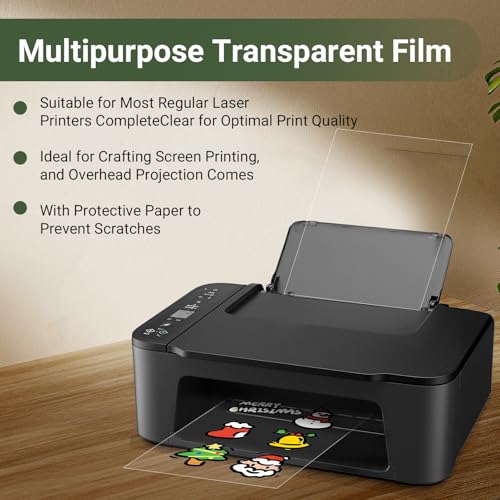 Image of Laser Transparency Film,100 Sheets Overhead Projector Film for Laser Jet Printer,Letter Size 8.5x11 inchColor Transparent Paper for OHP Copier Photo Transparent Film,Office and School Supplies
