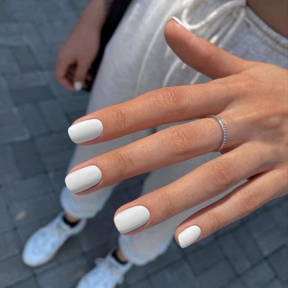 KQueenest Matte White Press on Nails Short Square, Short False Nails Coffin, Velvet Solid Burgundy Small Fake Nails Set - Image 2