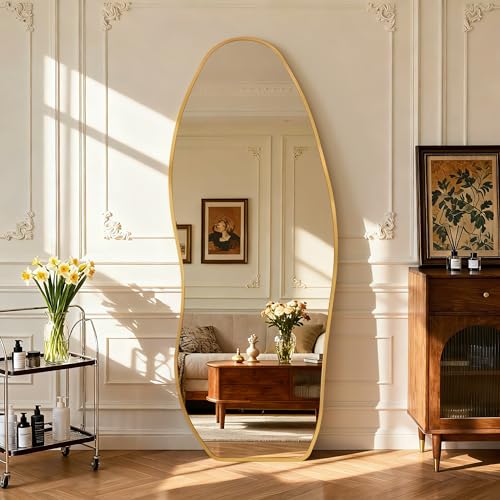 Image of Dorlicecass Mirror Full Length - Irregular Full Body Mirror Standing or Leaning or Wall Hanging 63 inchx 24 inch Asymmetrical Aviation Aluminum Alloy Frame Unique for Bedroom, Living Room, Cloakroom, Entryway