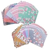 ORFOFE 480枚 加厚両面印刷折り紙 桜柄夜桜和風デザイン 向け折り紙工作用紙 手芸材料 幼稚園学習用紙