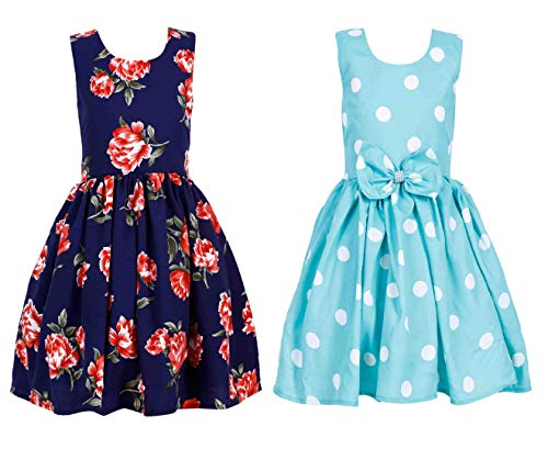 Image of Casual Frock for Baby Girls,Blue Printed and Olive Printed,Pack of 2