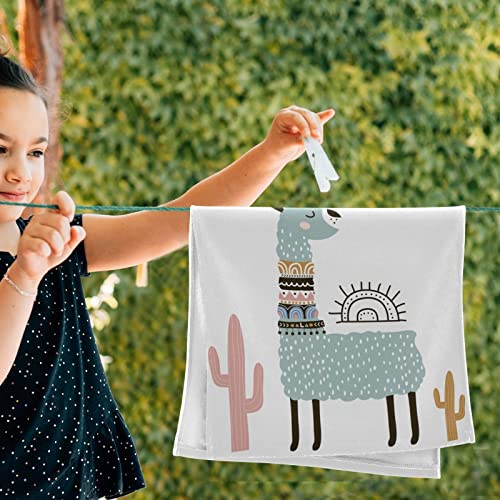 Shustary 2 Pack Cute Llama Alpaca Hand Towels For Bathroom,Quick Drying & Absorbent Microfiber Aqua Llama Coral Cactus White Kitchen Dish Towels Decorative Bath Hand Towel For Face,Gym,Spa 14"X28" #TOP4