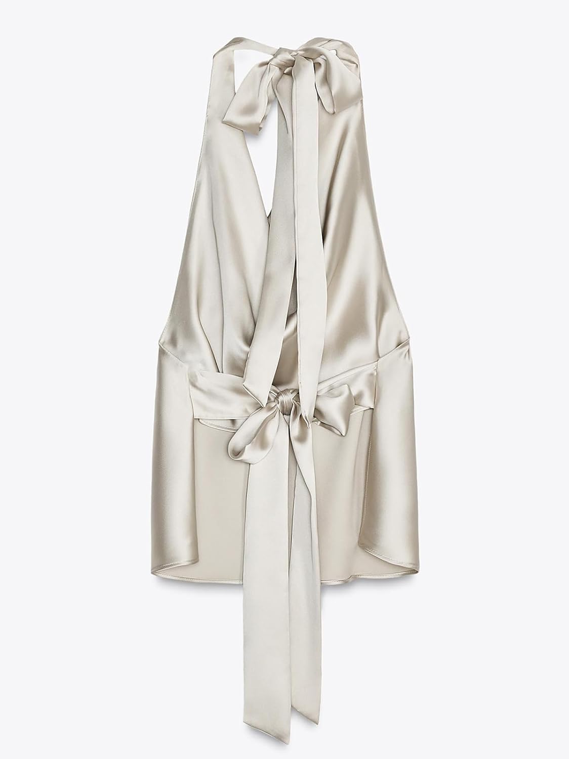 Piacakece Women Elegant Satin Halter Top Mock Neck Backless Tank Tops Solid Color Self-Tie Satin Vest - Image 5