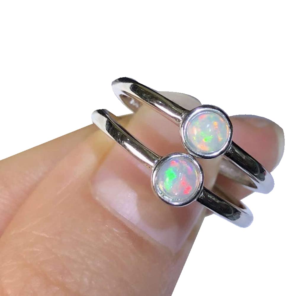 Natürlicher runder Opal Edelstein Sterling Silber Minimal Design Stapelbarer Ring für Frauen, Lünette Set Ring, Weiße Brautjungfernringe